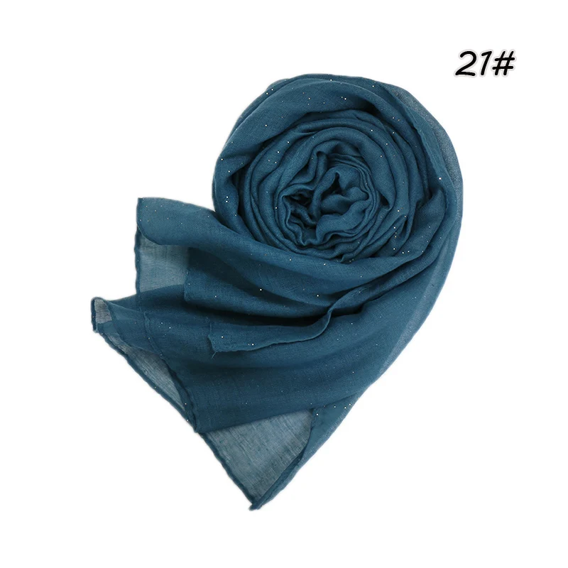 Plain Glitter Cotton Hijab Scarf Women Muslim Long Shawl Wrap Shiny Solid Color Scarves Islamic Turban Soft Women's Headscarf