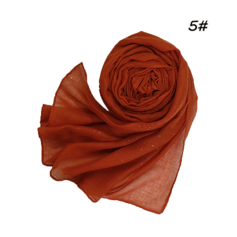 Plain Glitter Cotton Hijab Scarf Women Muslim Long Shawl Wrap Shiny Solid Color Scarves Islamic Turban Soft Women's Headscarf