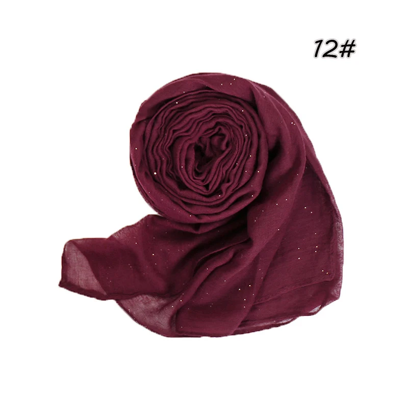 Plain Glitter Cotton Hijab Scarf Women Muslim Long Shawl Wrap Shiny Solid Color Scarves Islamic Turban Soft Women's Headscarf