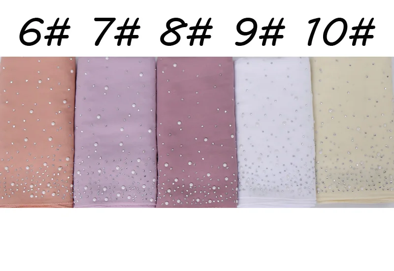 Women Bubble Chiffon Hijabs Scarf With Diamonds Studs Pearls Scarves Plain Shawls Headscarf Wraps Solid Color Mullfers Turbans