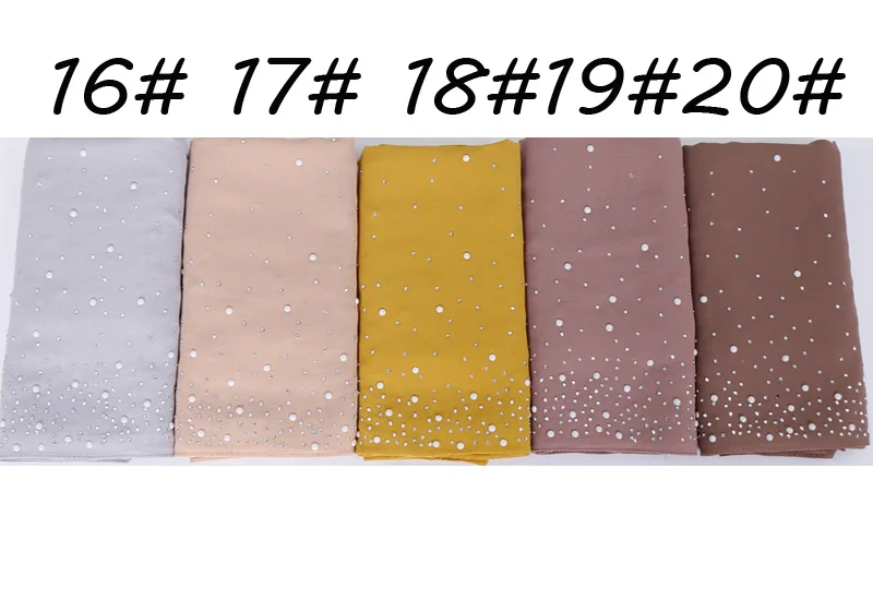 Women Bubble Chiffon Hijabs Scarf With Diamonds Studs Pearls Scarves Plain Shawls Headscarf Wraps Solid Color Mullfers Turbans