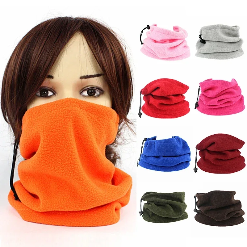 Unisex Faux Fleece Drawstring Scarf Solid Color Winter Outdoor Neck Warmer Adjustable Windproof Scarf Men Fashion Snood Scarves