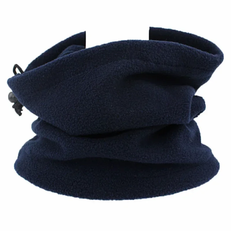 Unisex Faux Fleece Drawstring Scarf Solid Color Winter Outdoor Neck Warmer Adjustable Windproof Scarf Men Fashion Snood Scarves