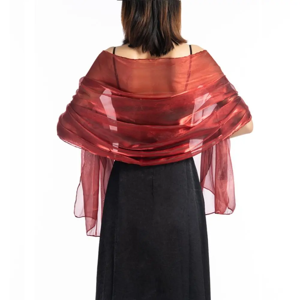 Fashion Solid Color Silky Shawls and Wraps Sunscreen Soft Long Shiny Cloak Scarves Transparent Organza Wedding Bridal Shawl