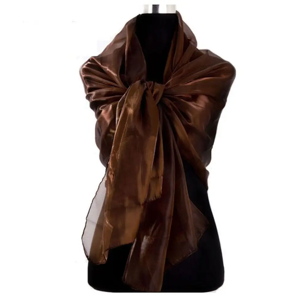 Fashion Solid Color Silky Shawls and Wraps Sunscreen Soft Long Shiny Cloak Scarves Transparent Organza Wedding Bridal Shawl