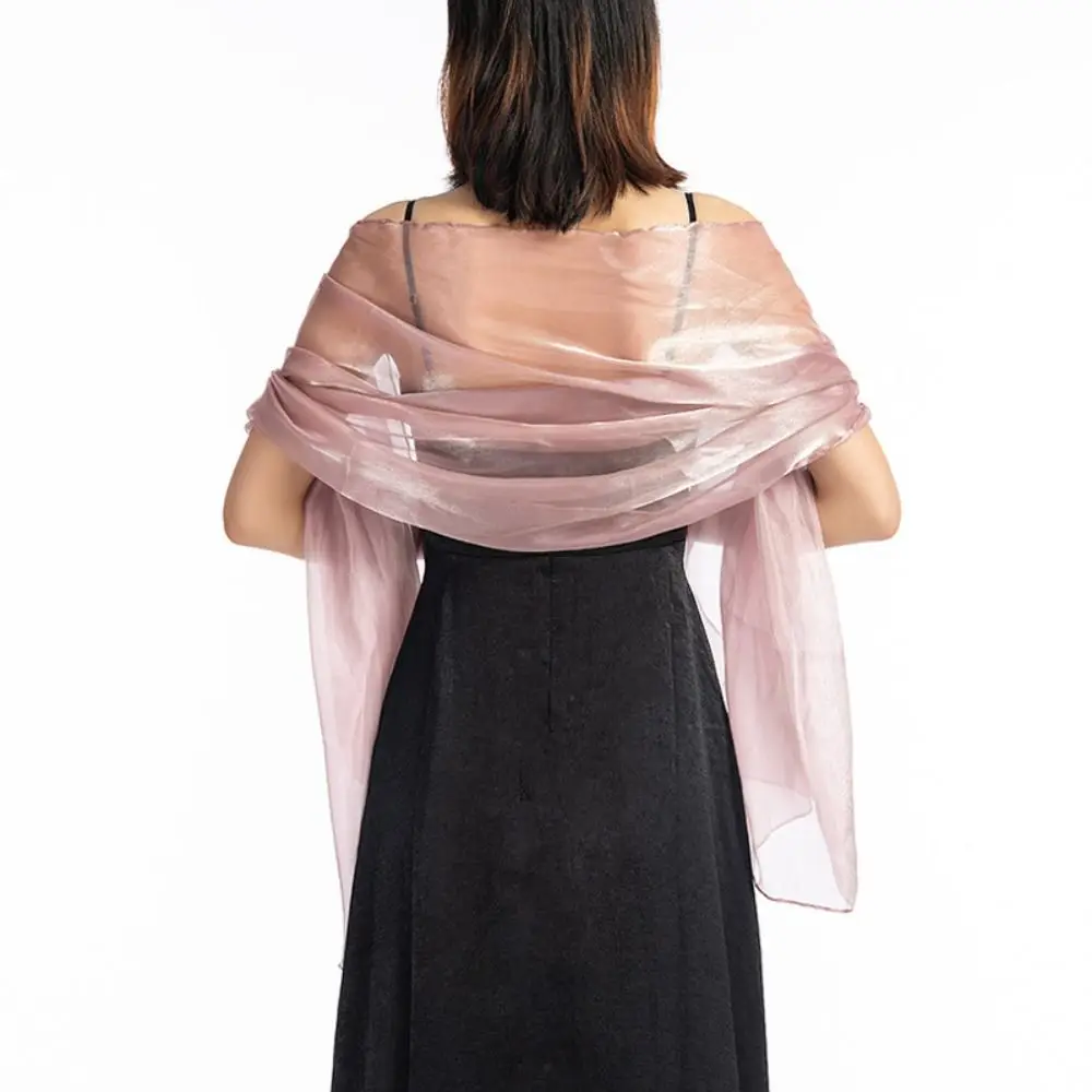 Fashion Solid Color Silky Shawls and Wraps Sunscreen Soft Long Shiny Cloak Scarves Transparent Organza Wedding Bridal Shawl