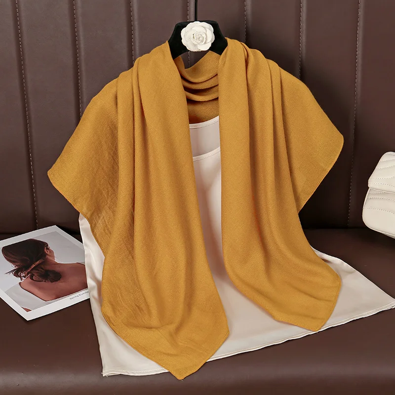 90*90cm Thin Soft Square Scarves for Women Simplicity Solid Color Cotton Linen Headscarf Muslim Female's Hijabs Bag Accessories