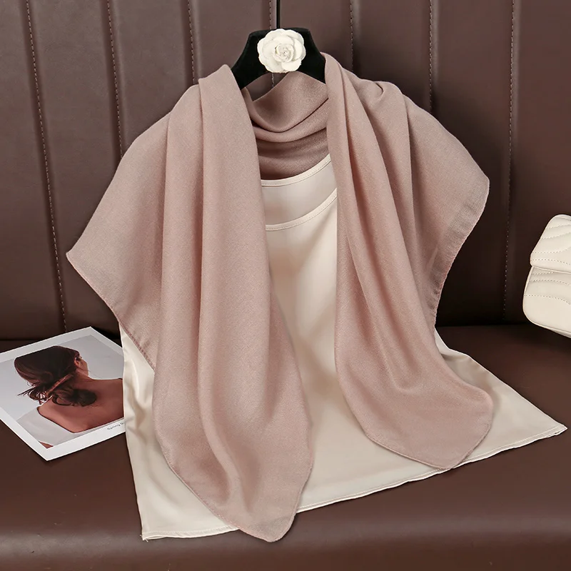 90*90cm Thin Soft Square Scarves for Women Simplicity Solid Color Cotton Linen Headscarf Muslim Female's Hijabs Bag Accessories