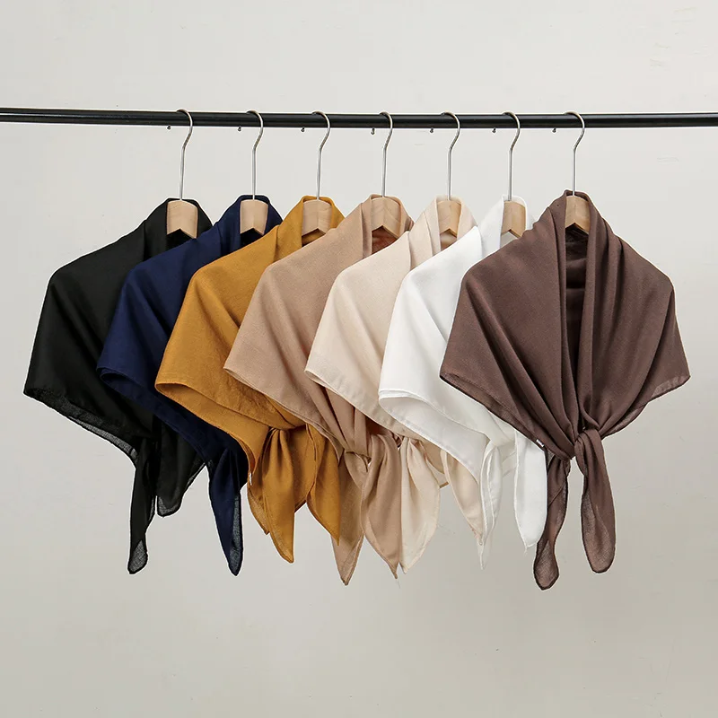 90*90cm Thin Soft Square Scarves for Women Simplicity Solid Color Cotton Linen Headscarf Muslim Female's Hijabs Bag Accessories