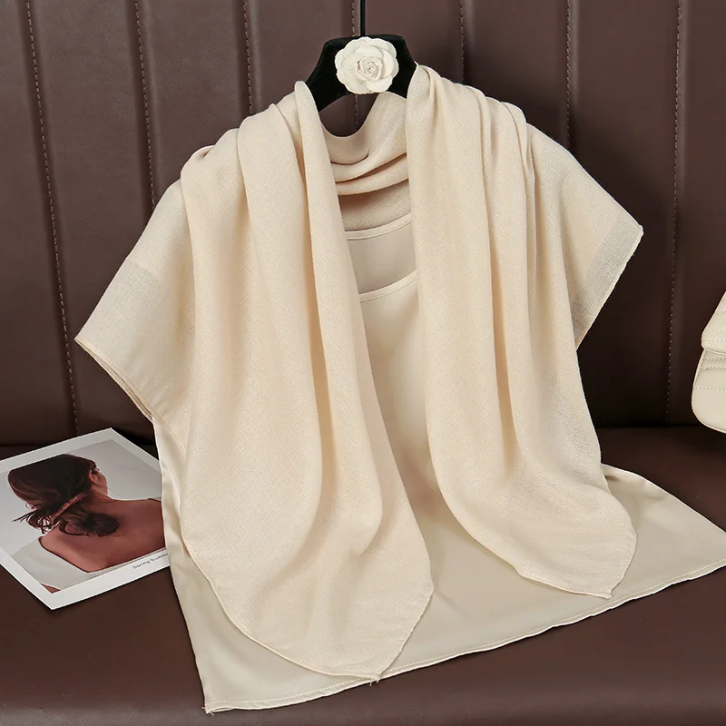 90*90cm Thin Soft Square Scarves for Women Simplicity Solid Color Cotton Linen Headscarf Muslim Female's Hijabs Bag Accessories