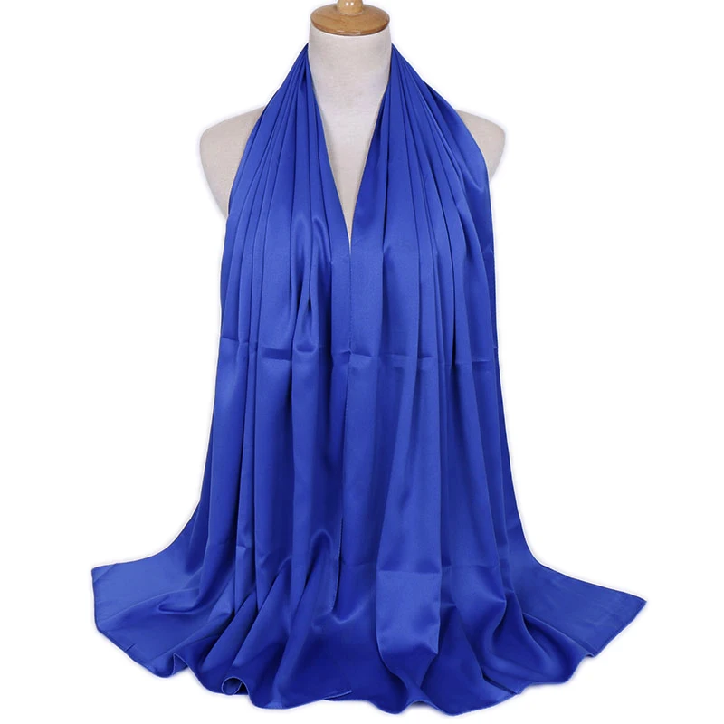 Women Plain Silk Satin Hijab Scarf Navy Muslim woman veil Solid Color Long Shawls Women Dress Hijab Pashmina Satin Scarf Bandana