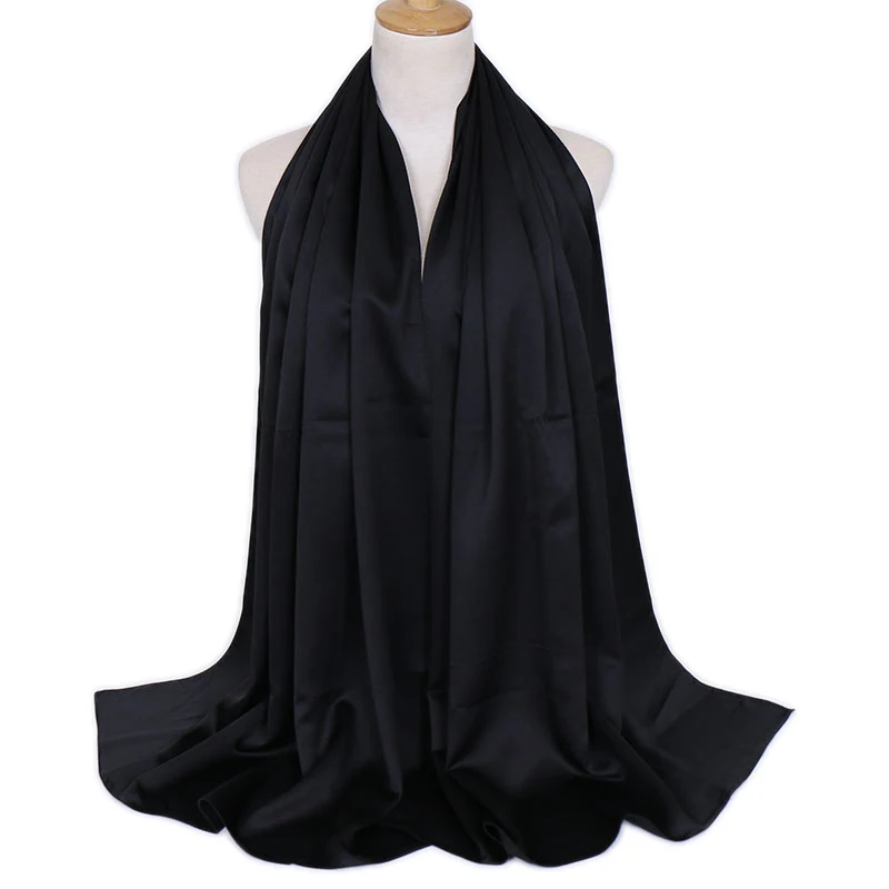 Women Plain Silk Satin Hijab Scarf Navy Muslim woman veil Solid Color Long Shawls Women Dress Hijab Pashmina Satin Scarf Bandana