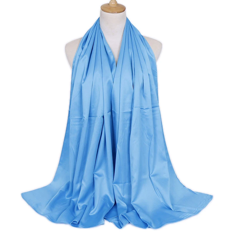 Women Plain Silk Satin Hijab Scarf Navy Muslim woman veil Solid Color Long Shawls Women Dress Hijab Pashmina Satin Scarf Bandana