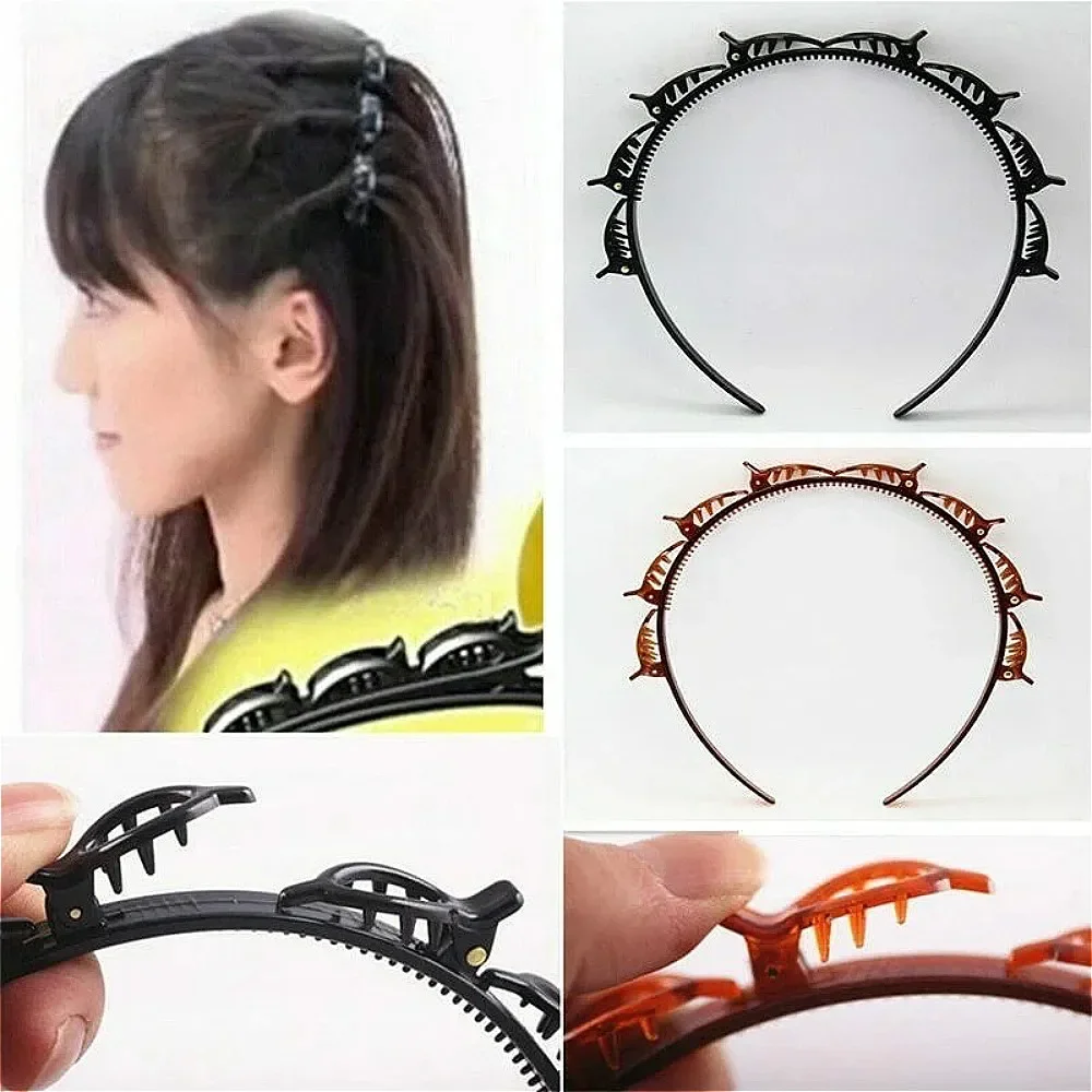 2025 New Double Band Headbands for Women Hairstyle Fashion Non-Slip Hair Bands with Clips Bezel Hair Hoop Hair Headwear