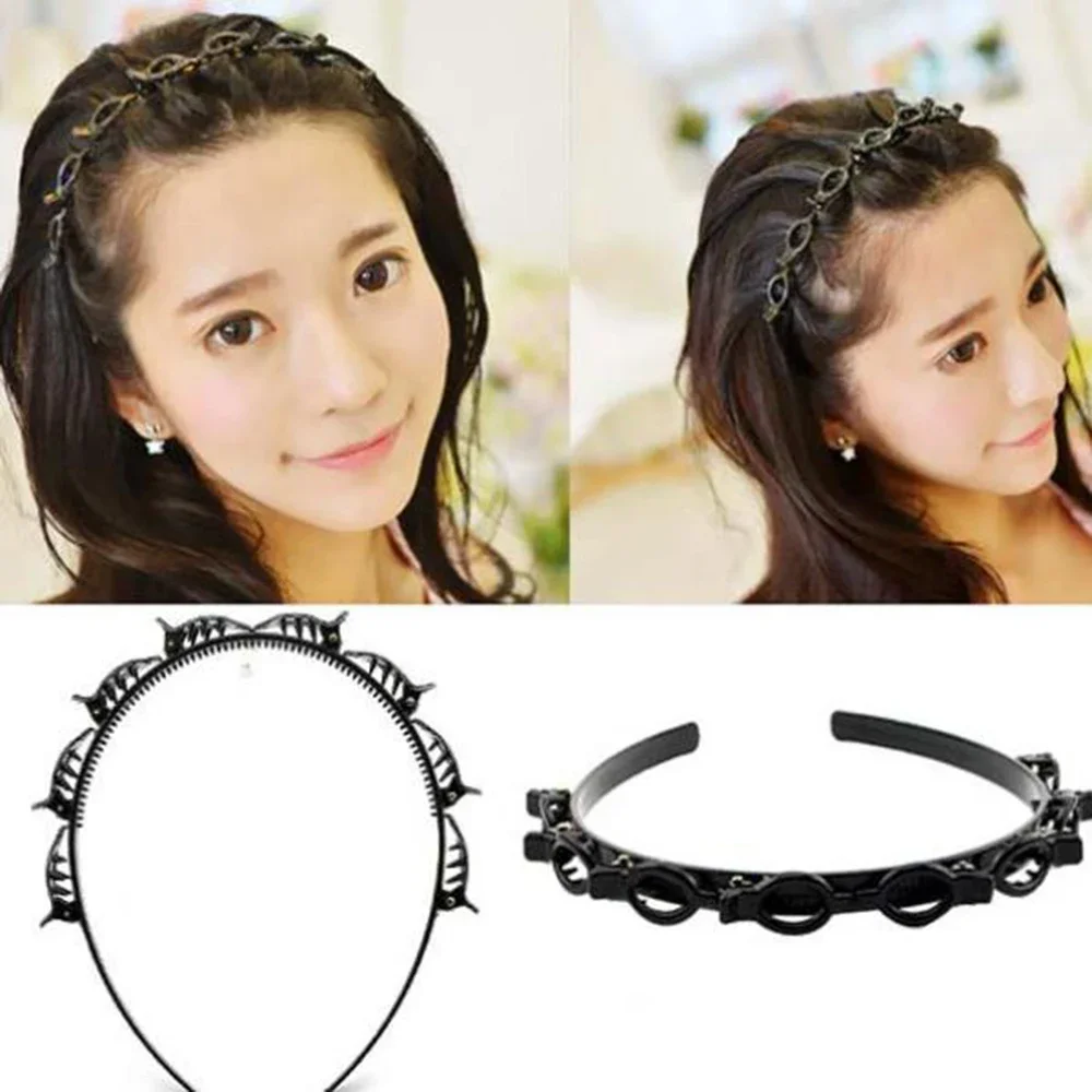 2025 New Double Band Headbands for Women Hairstyle Fashion Non-Slip Hair Bands with Clips Bezel Hair Hoop Hair Headwear