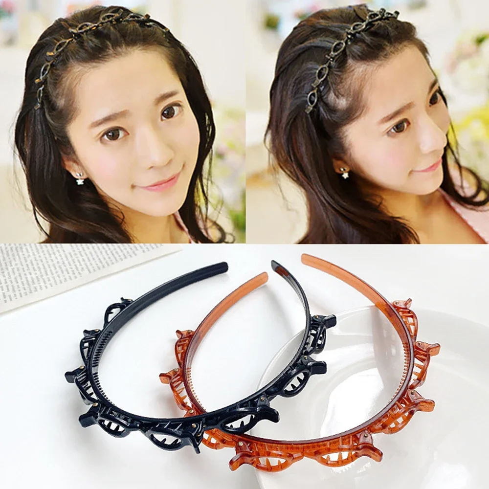 2025 New Double Band Headbands for Women Hairstyle Fashion Non-Slip Hair Bands with Clips Bezel Hair Hoop Hair Headwear