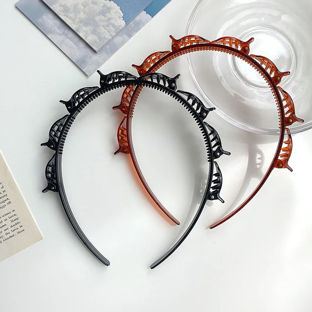 2025 New Double Band Headbands for Women Hairstyle Fashion Non-Slip Hair Bands with Clips Bezel Hair Hoop Hair Headwear