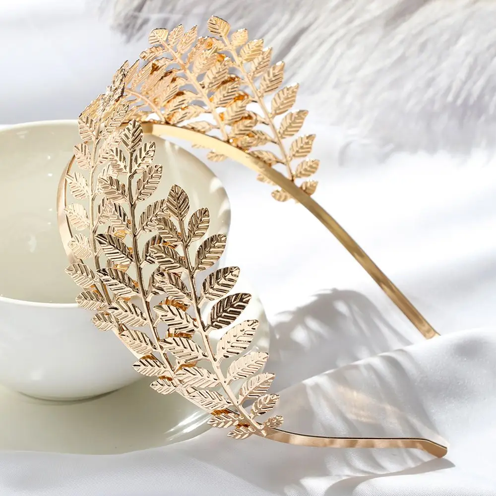 Greek Gold Color Leaf Headbands Bride Wedding Hair Accessories For Women Roman Diadem Crown Tiaras Headpiece Headdress Jewelry