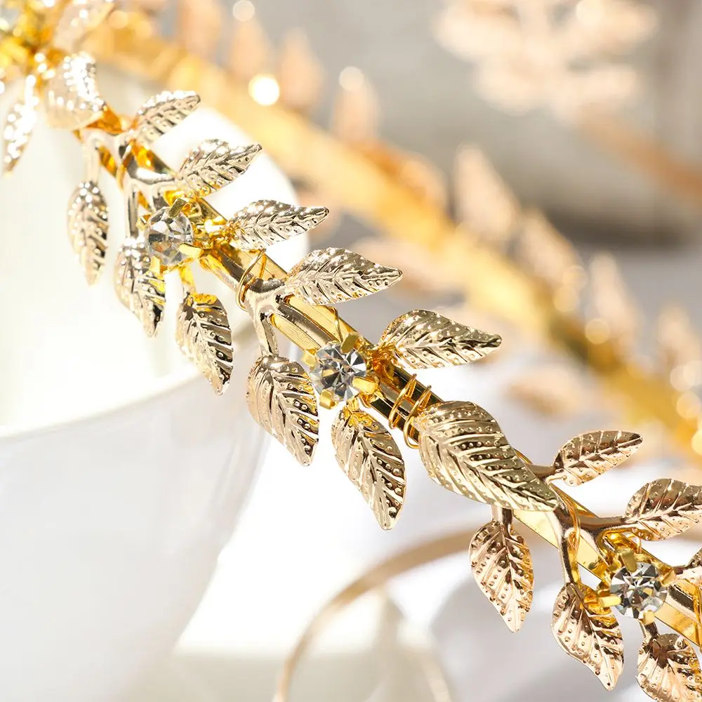 Greek Gold Color Leaf Headbands Bride Wedding Hair Accessories For Women Roman Diadem Crown Tiaras Headpiece Headdress Jewelry