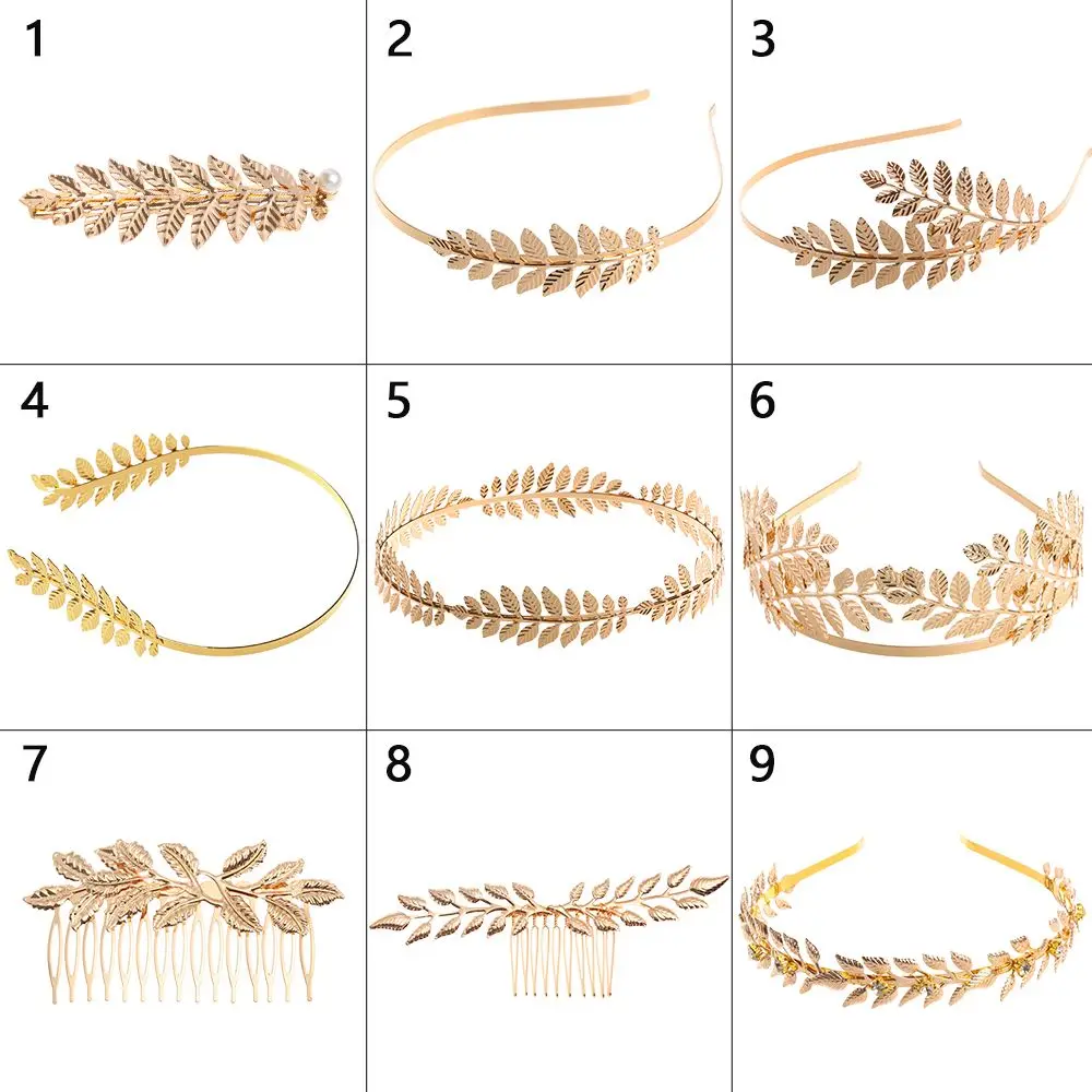 Greek Gold Color Leaf Headbands Bride Wedding Hair Accessories For Women Roman Diadem Crown Tiaras Headpiece Headdress Jewelry