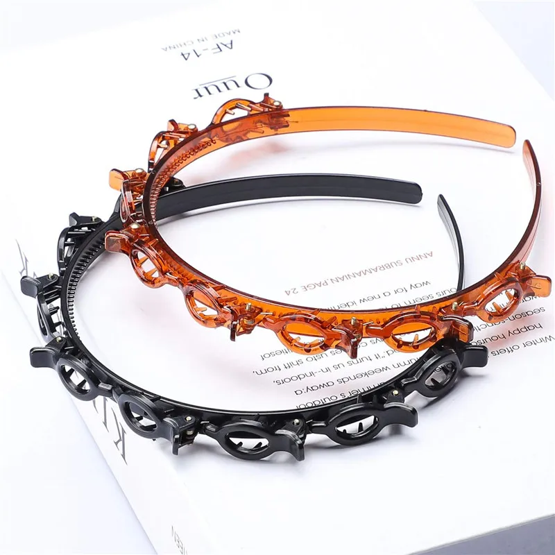 Fashion Women Girls Non-Slip Hair Bands With Clips Double Layer Headbands Hairstyle Bezel Hair Hoop Hair Accessories Headwear