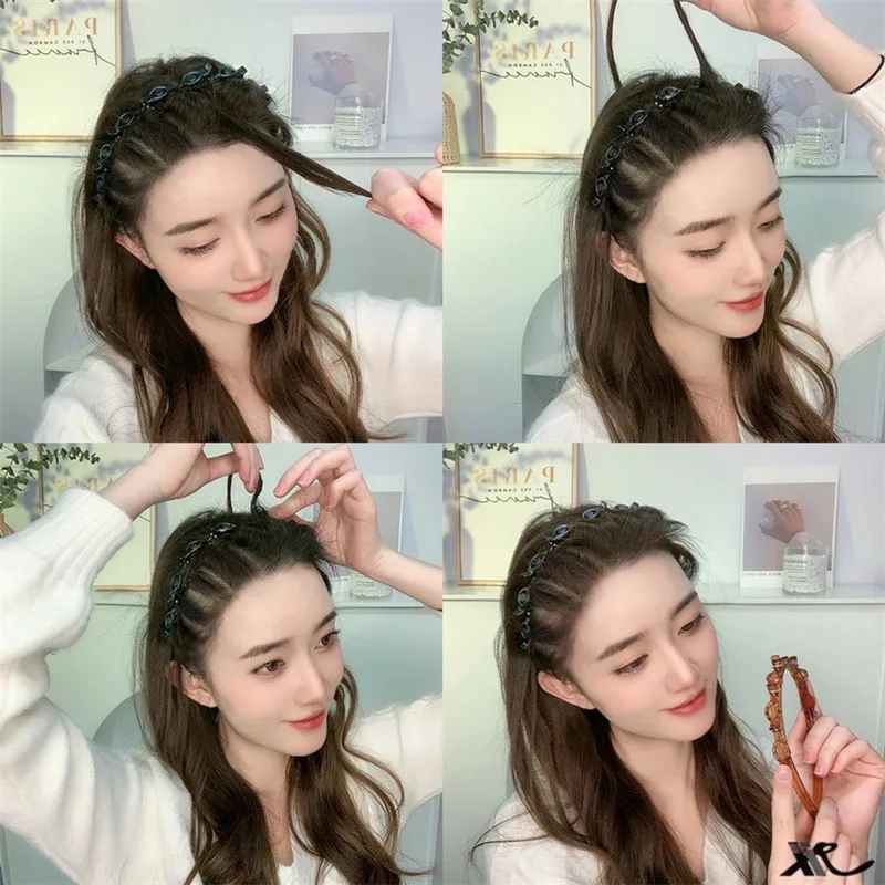 Fashion Women Girls Non-Slip Hair Bands With Clips Double Layer Headbands Hairstyle Bezel Hair Hoop Hair Accessories Headwear