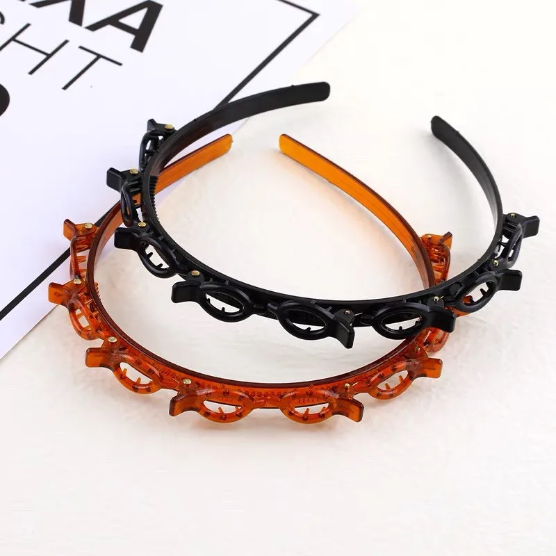 Fashion Women Girls Non-Slip Hair Bands With Clips Double Layer Headbands Hairstyle Bezel Hair Hoop Hair Accessories Headwear