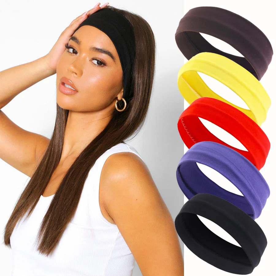 2025 Hot Fashion Summer Sports Headband Men Women Solid Running Absorb Sweat Hair Bands Yoga Headband Stretch Fitness Hairbands