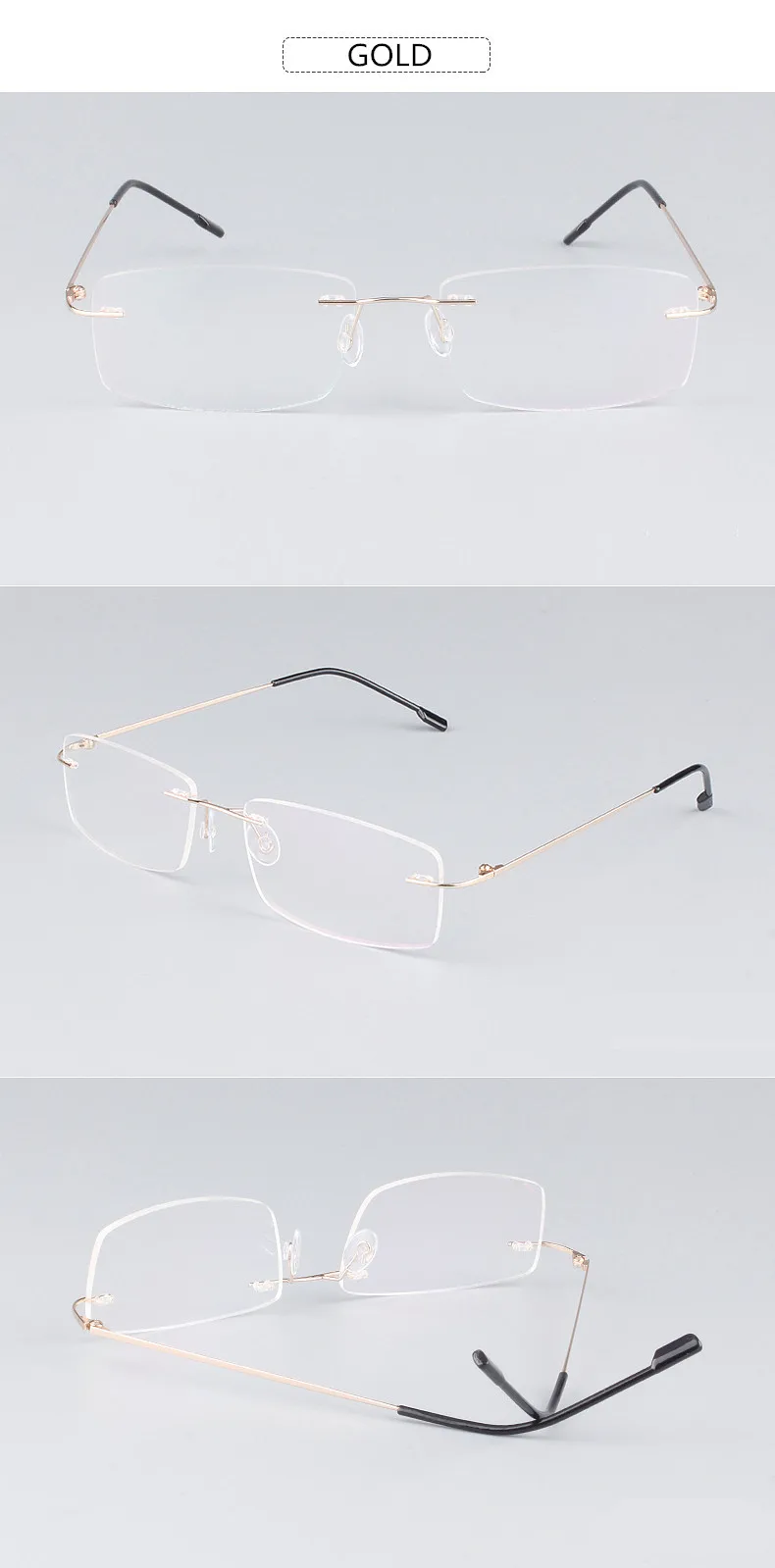 UVLAIK Classic Mens Pure Titanium Rimless Glasses Frames Myopia Optical Frame Ultra-light Titanium Frameless Eyeglasses Frame