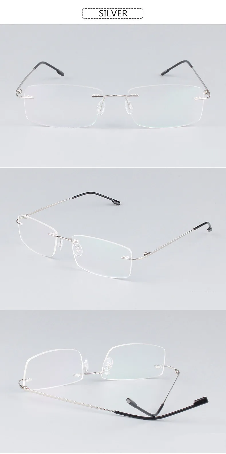 UVLAIK Classic Mens Pure Titanium Rimless Glasses Frames Myopia Optical Frame Ultra-light Titanium Frameless Eyeglasses Frame