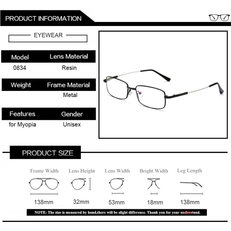 Fashion Square Business Glasses Frame Memory Titanium Full Rim Eyeglasses Nearsighted For Man Eyeglasses Male Metal Eyewear