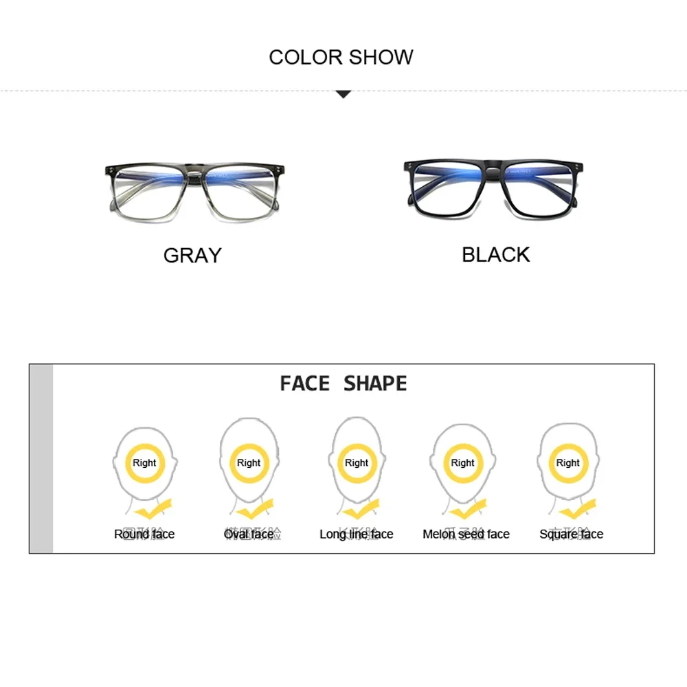 QGAOP Anti Blue Light Glasses Men Computer Glasses Decorative Glasses Eyeglass Frames Square Plastic Titanium High Quality