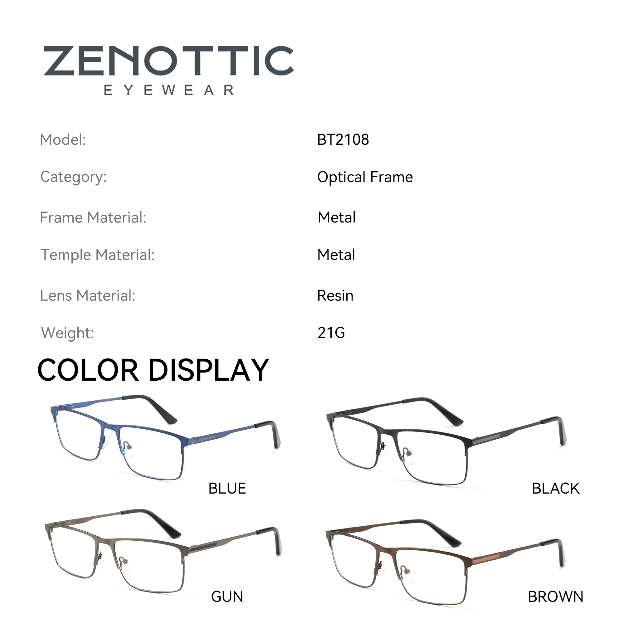 ZENOTTIC Fashion Men Titanium Alloy Optical Glasses Frame Male Square Eyewear Ultralight Metal Non-Prescription Eyeglasses