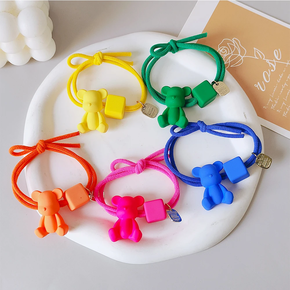 High Elastic Hair Band Colorful Cute Bear Hair Ties Women Head Hair Ropes Ponytail Rope Hair Accessories for Girls Women ﻿