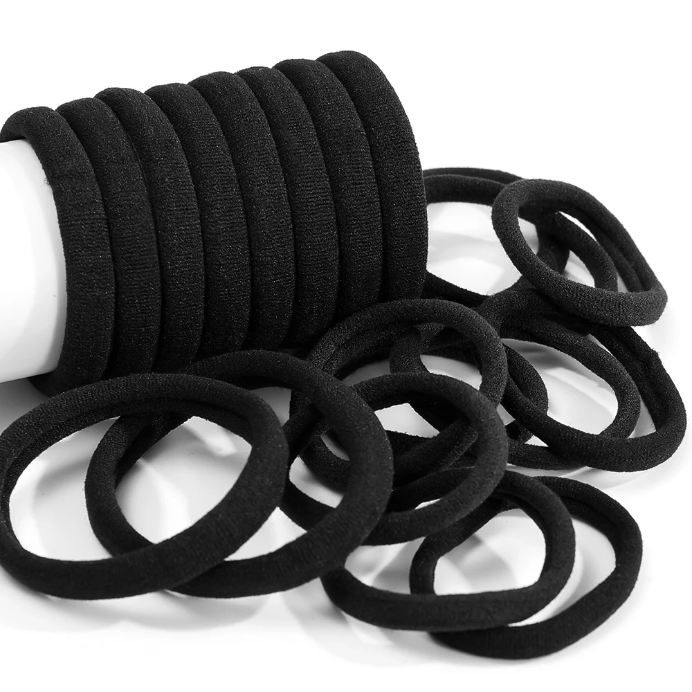 100pcs Black Basic Hair Bands Women Girls Simple High Elastic Headband Ties Rubber Ropes Scrunchies Ponytail Holders Accessories