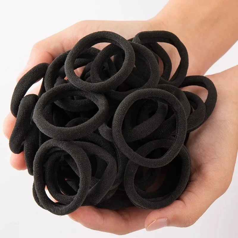 100pcs Black Basic Hair Bands Women Girls Simple High Elastic Headband Ties Rubber Ropes Scrunchies Ponytail Holders Accessories