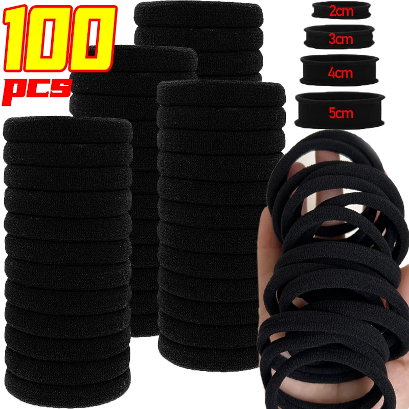 100pcs Black Basic Hair Bands Women Girls Simple High Elastic Headband Ties Rubber Ropes Scrunchies Ponytail Holders Accessories