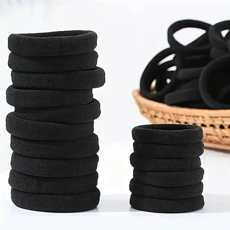 100pcs Black Basic Hair Bands Women Girls Simple High Elastic Headband Ties Rubber Ropes Scrunchies Ponytail Holders Accessories