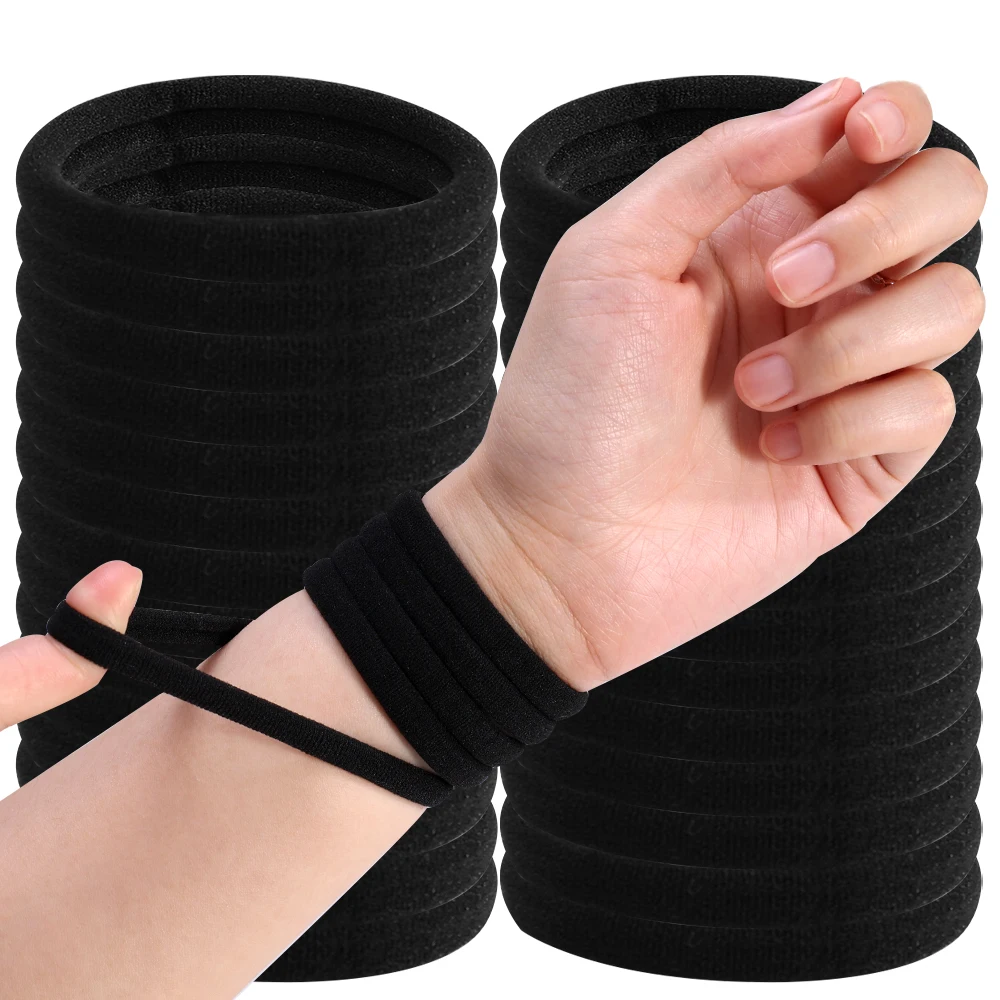 100pcs Black Basic Hair Bands Women Girls Simple High Elastic Headband Ties Rubber Ropes Scrunchies Ponytail Holders Accessories