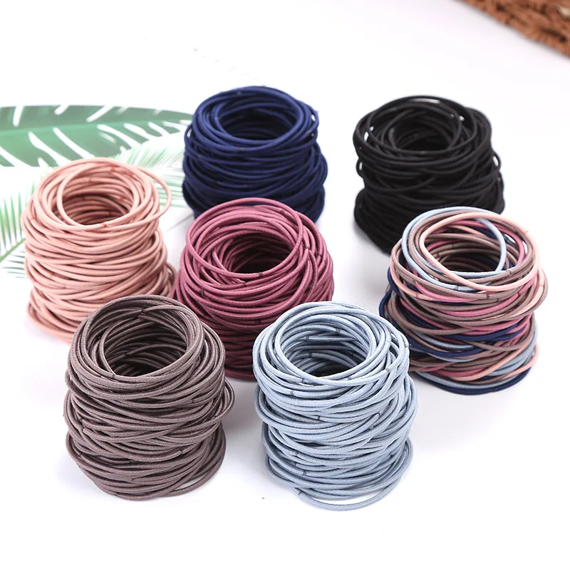 100pcs Hair Elastics Ties Band Ponytail Holders Rope Scrunchies Hoop Colet Hairband for Woman Men Girls Thin Hairstyle Accessory