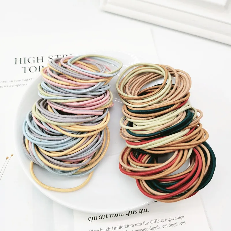 100pcs Hair Elastics Ties Band Ponytail Holders Rope Scrunchies Hoop Colet Hairband for Woman Men Girls Thin Hairstyle Accessory