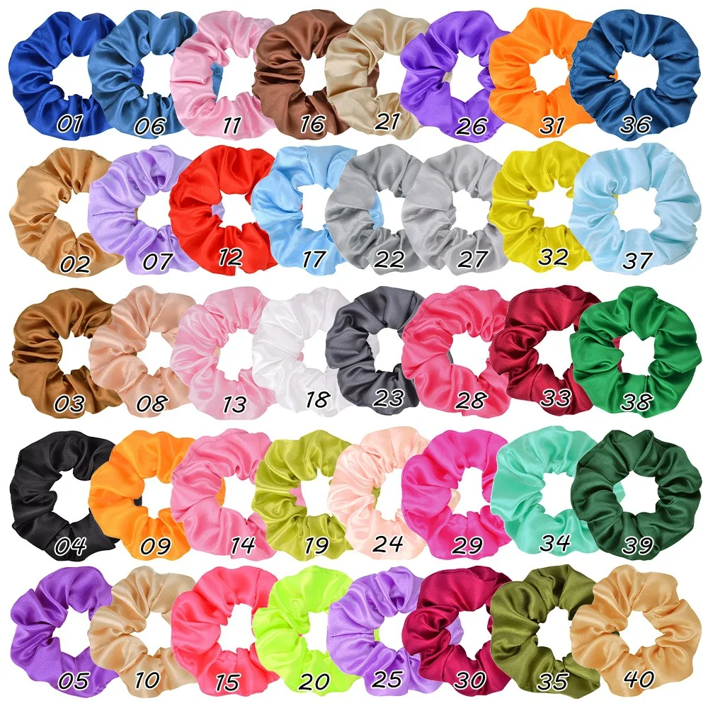 40Colors Women Satin Scrunchies Elastic Handmade Hair Bands Ponytail Hair Ties Red White Black Girls Headband Hair Accessories