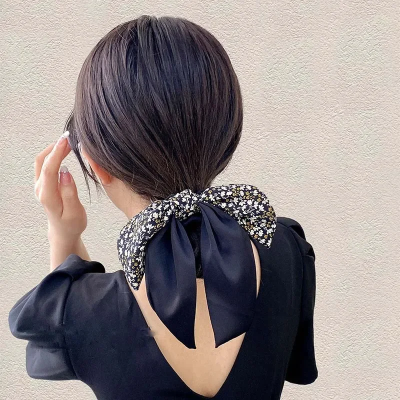 2024 New Korean Floral Bowknot Hair Ties for Women Girls Sweet Elastics Long Ribbon Ponytail Scarf Hair Tie Hair Accessories