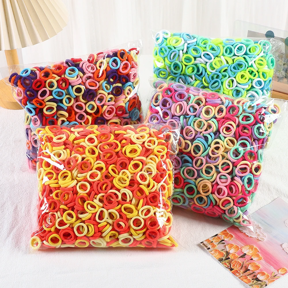 50Pcs/bag Colorful Basic Nylon Ealstic Hair Ties for Girls Ponytail Hold Scrunchie Rubber Band Kid Fashion Hair Accessories