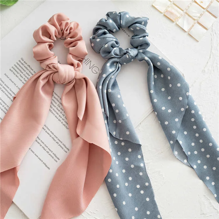 Fashion Leopard Print Bow Satin Long Ribbon Ponytail Scarf Hair Tie Scrunchies Women Girls Elastic Hair Bands Hair Accessories