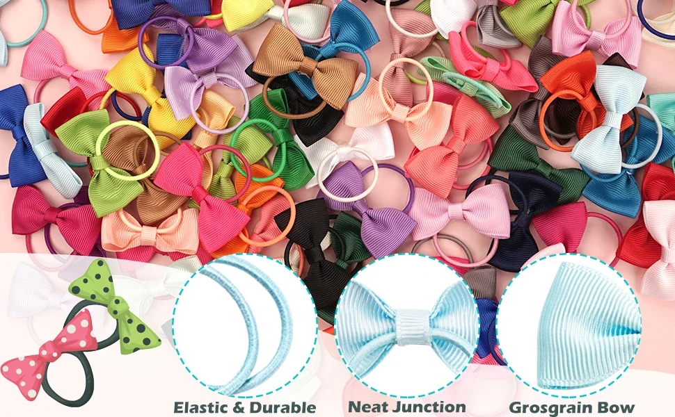 20/40Pieces 2 Inch Baby Girls Hair Bows Elastic Ties Grosgrain Ribbon Bow With Rubber Band Ponytail Holders Hair Accessories