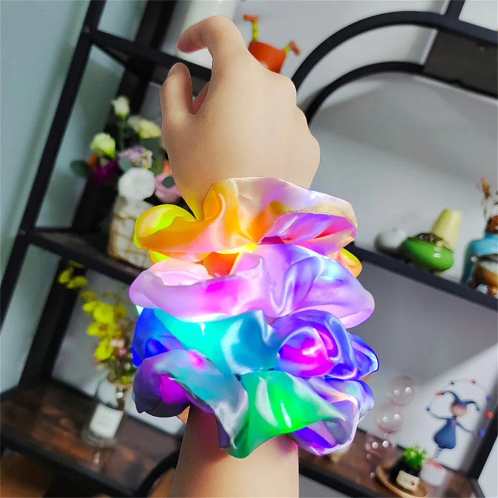 LED Luminous Hair Band Girls Light Up Elastic Ponytail Scrunchies Glow In The Dark Hair Ties Xmas Party Hair Accessories