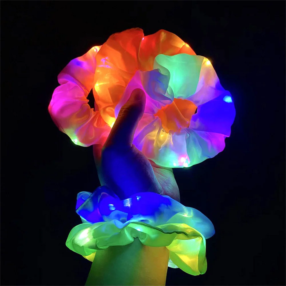 LED Luminous Hair Band Girls Light Up Elastic Ponytail Scrunchies Glow In The Dark Hair Ties Xmas Party Hair Accessories