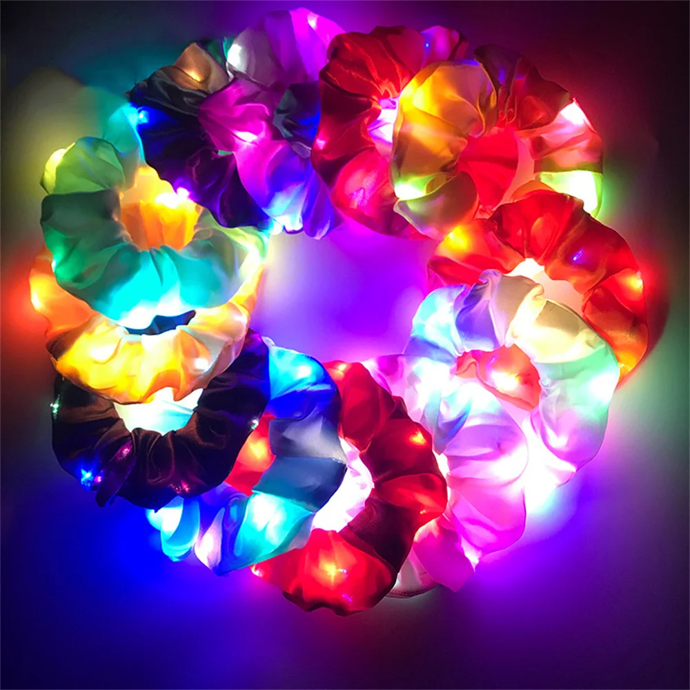 LED Luminous Hair Band Girls Light Up Elastic Ponytail Scrunchies Glow In The Dark Hair Ties Xmas Party Hair Accessories