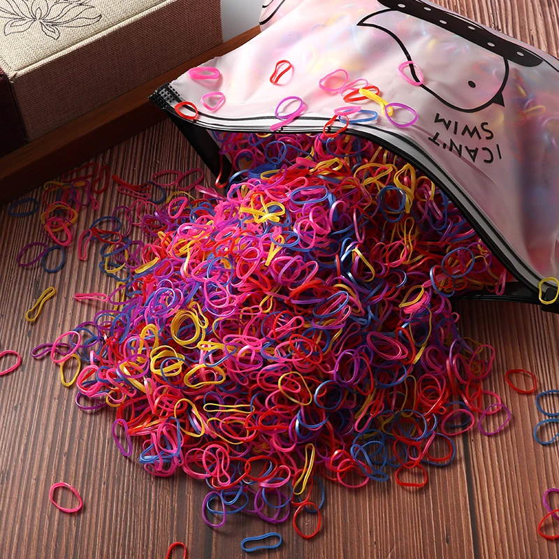 1000/2000Pcs Girls Colourful Small Rubber Band Ponytail Holder Gum Scrunchie Elastic Hair Bands Kids Cute Hair Accessories